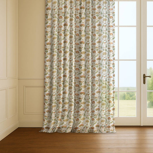 リネン混プリントシアーカーテン&ドレーププリーツ