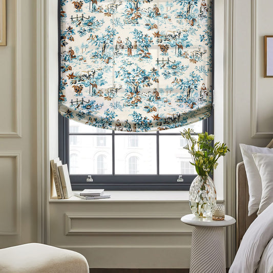 Linen Blend Printed Relaxed Roman Shades