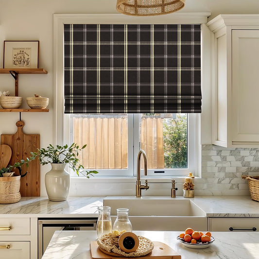 コットンブレンドプリントプレーンフォールドローマンシェード