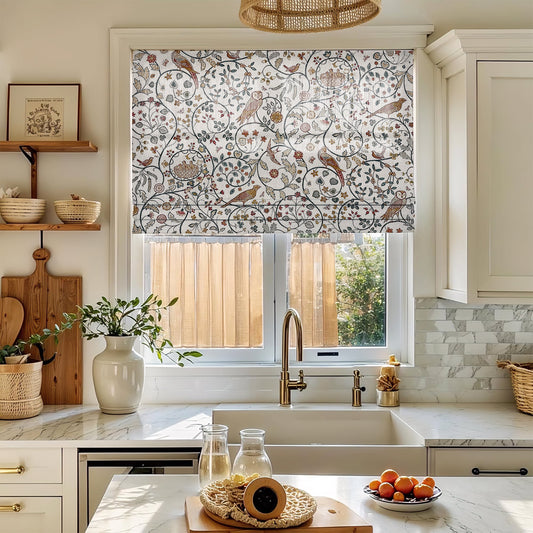 100%コットンプリントの無地折りたたみローマンシェード