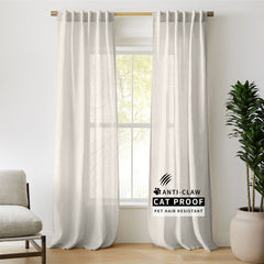 Luna Pet-Friendly Linen Sheer Serenity Curtains & Drapes Pleated