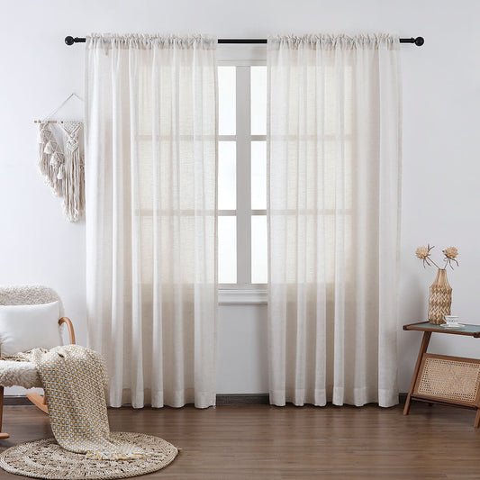 Ava Linen Sheer Curtain & Drapery Soft Top - VeilVeil