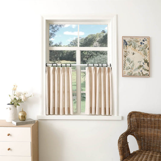 Luna Linen Sheer Cafe Curtains & Drapes Pleated - VeilVeil